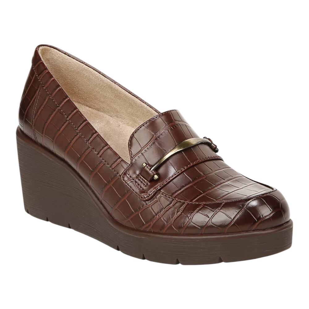 Sam Edelman Women's Achieve Wedge Heel Loafers Dark Brown Croco Size 10 W